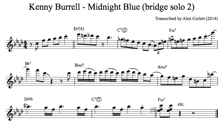 Midnight Blue – Kenny Burrel Sheet music for Contrabass, Guitar, Drum group  (Mixed Trio)